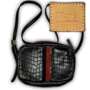 Clare V. Black Croc Embossed Midi Sac Crossbody Bag